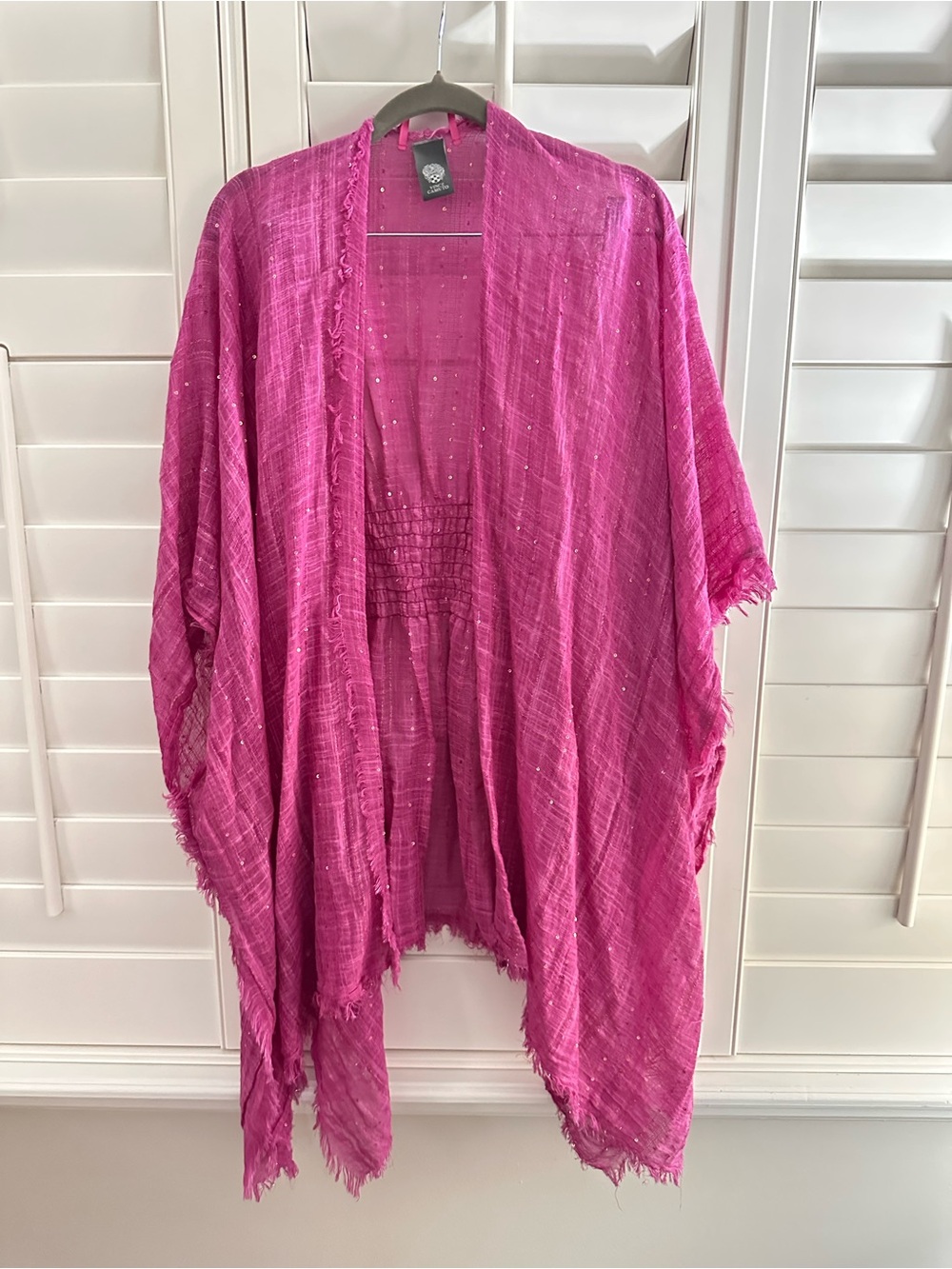 Vince Camuto Swim Cover-Up Hot Pink Open-Front Fringe Kimono nwot